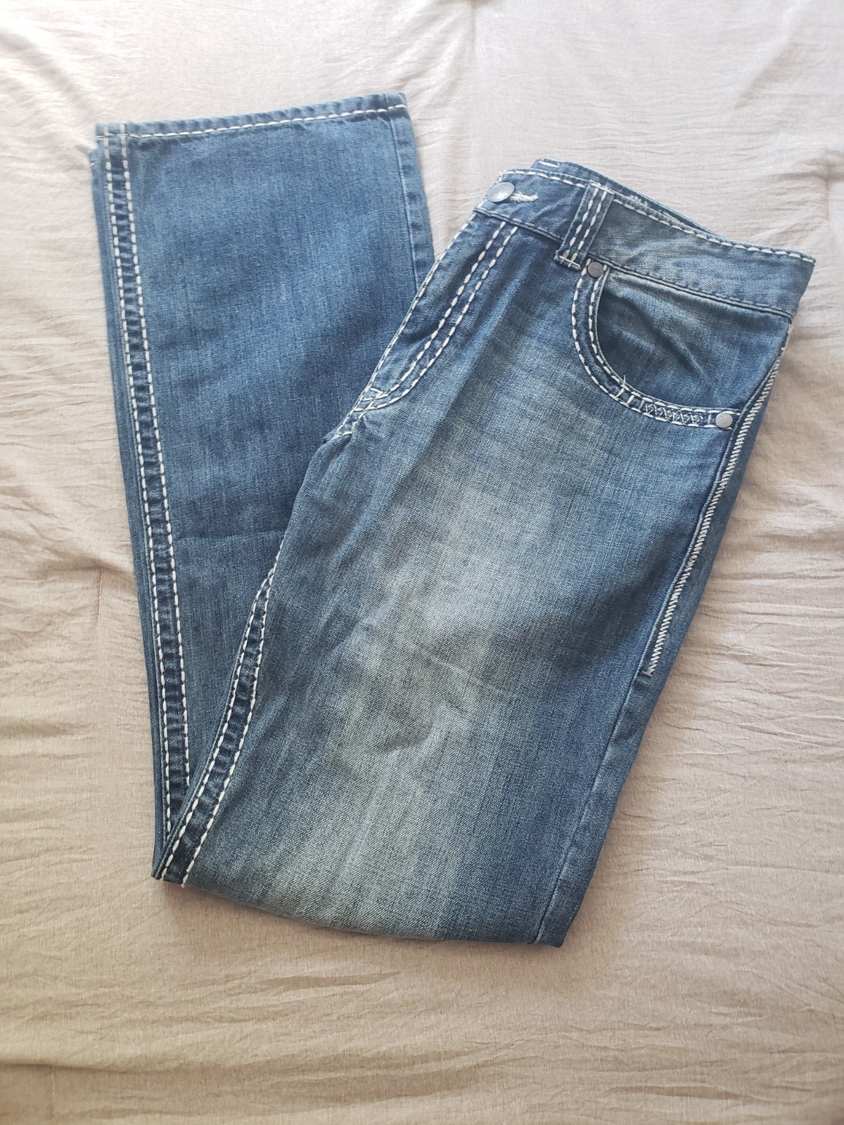 Rock 47 Jeans Mens 36×36 Blue Bootcut Wrangler Western Cowboy Jeans thick stitch