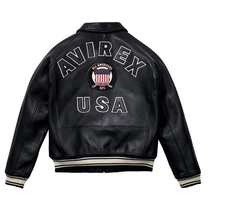 Avirex Men’s Real Leather Jacket Sheepskin Flight Bomber American Varsity Jacket