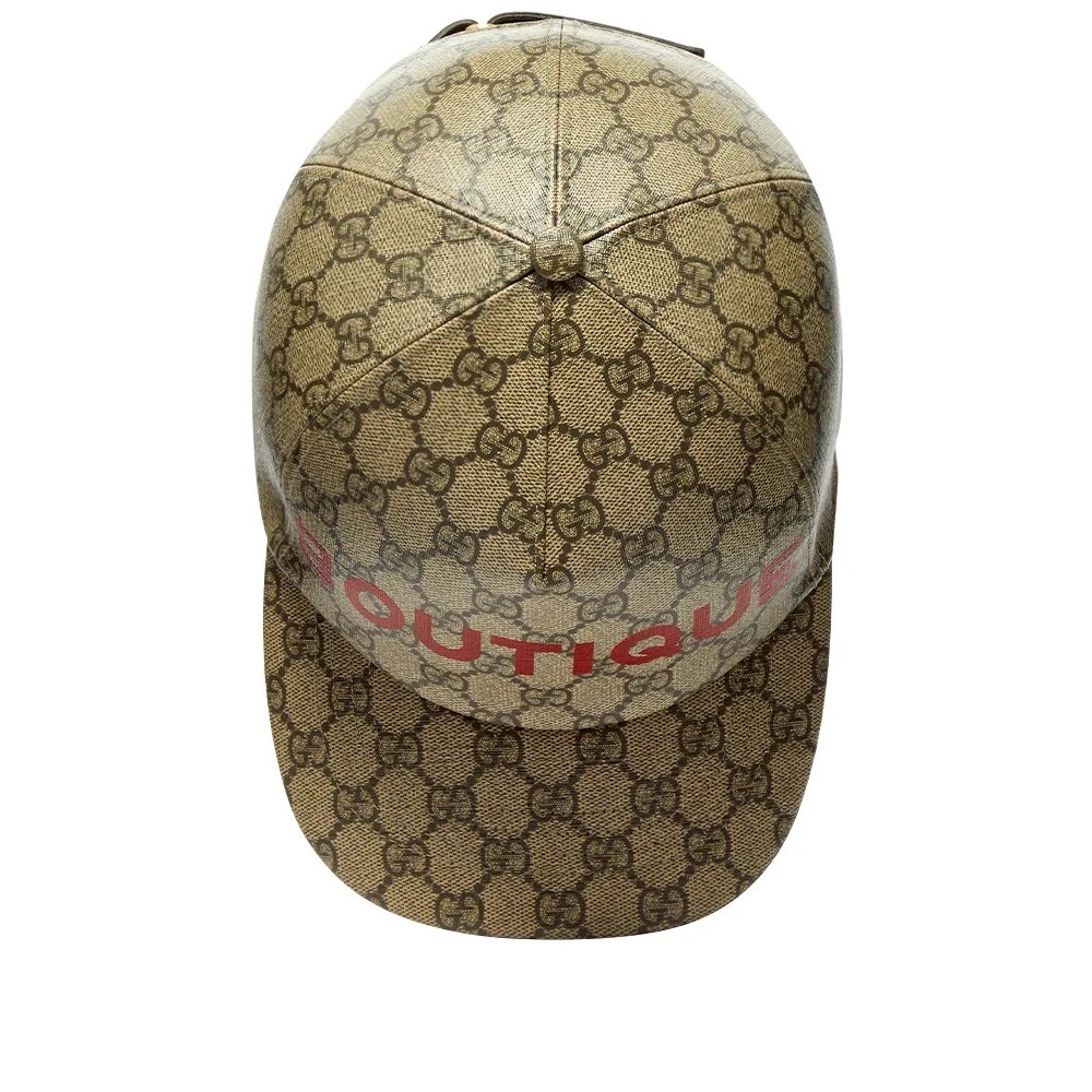 Gucci Beige Ebony GG Supreme Canvas Boutique Baseball Cap Made in Italy