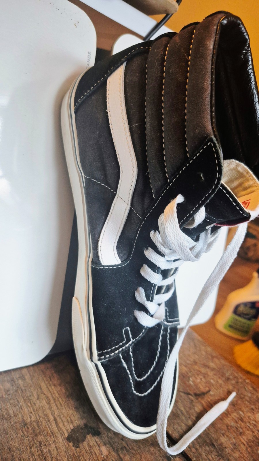 Vans SK8 HI Black White Canvas High Top Skateboard Shoes Size W-7.5 M-6 Ex Con