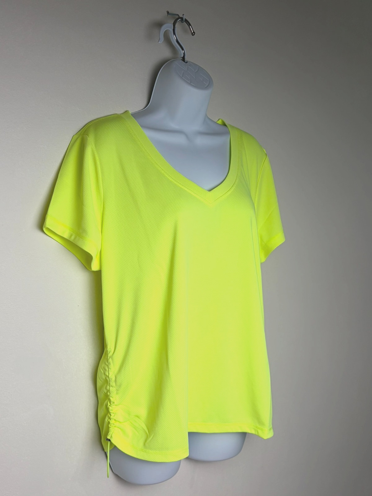 Dkny Sport Women’s Solid V-Neck Short-Sleeve Top Shirt Electric Yellow X-Large