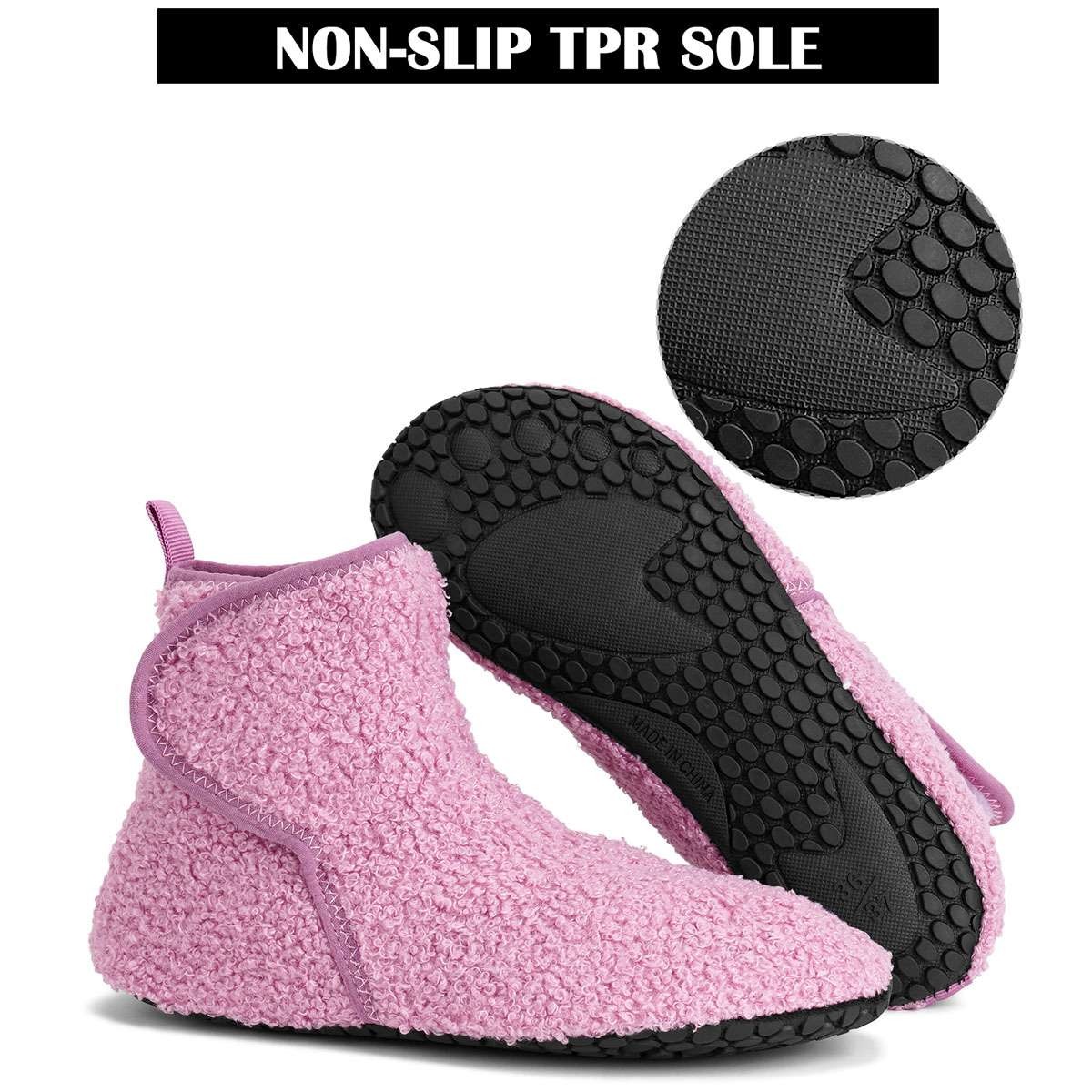 Womens Teddy Fleece Indoor Booties Slippers Cozy Soft Sole House Shoes Non Slip