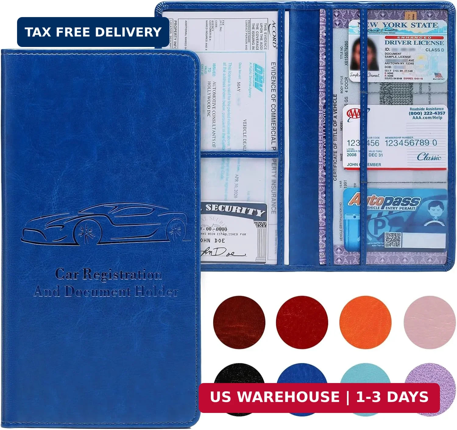 Car Registration and Insurance Card Holder for Women Men, Dark Blue Glove Box Pa