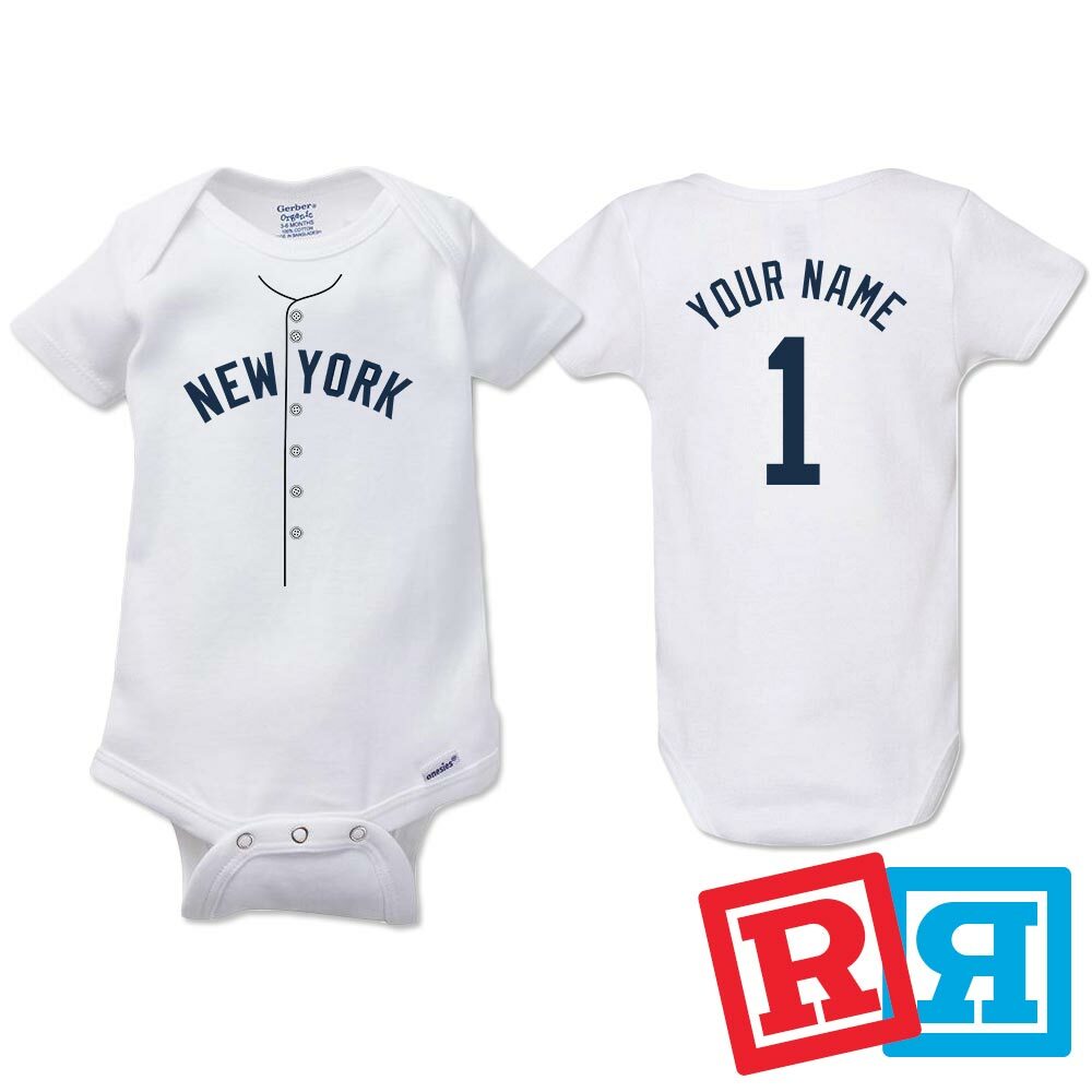 Personalized New York Yankees Gerber Baby Onesie® Cotton White Custom Bodysuit