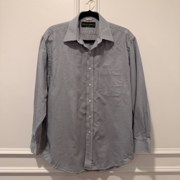 City of London Men’s Size 16 32/33 Gray Gingham Dress Shirt Long Sleeve