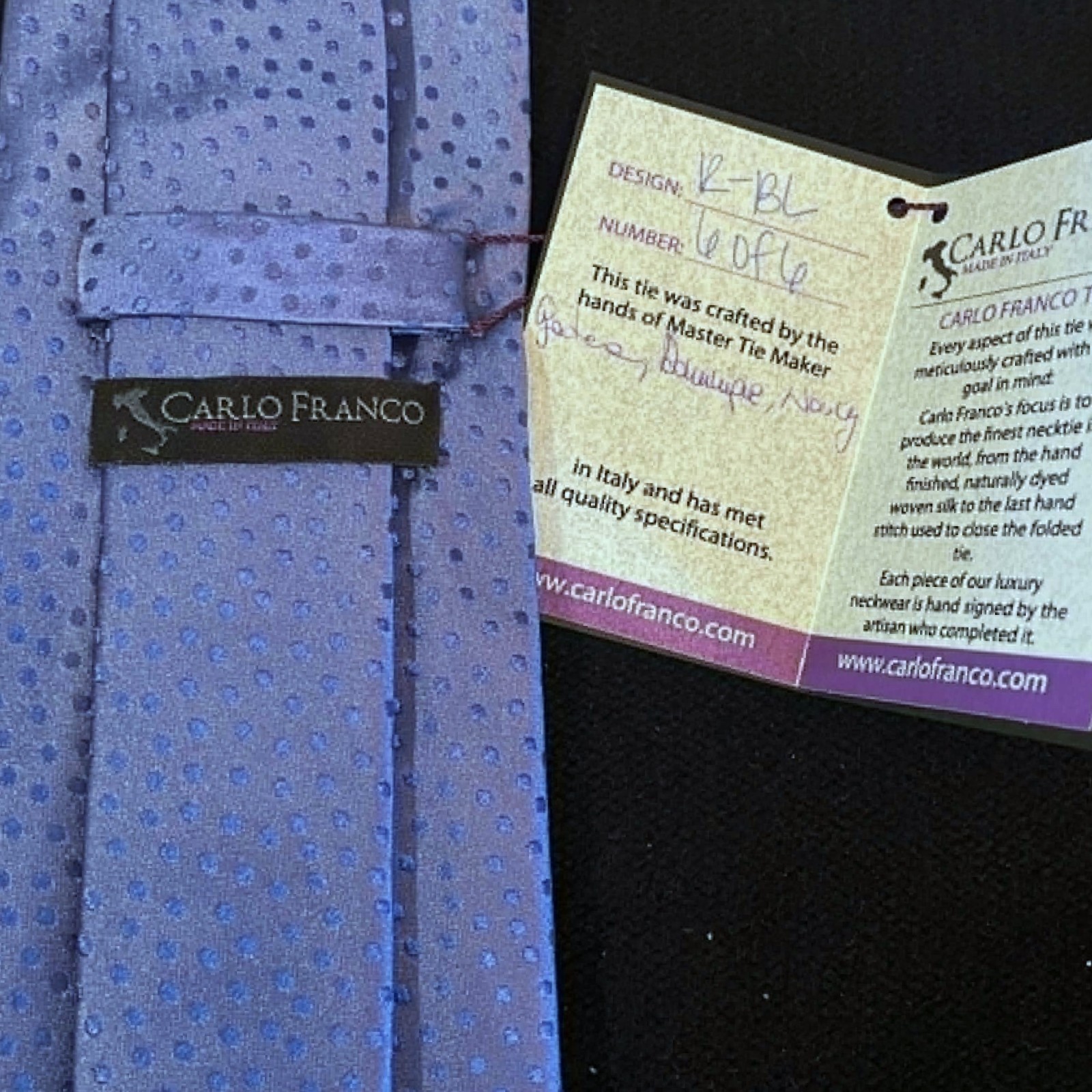 Carlo Franco Dusty Blue Tonal Dot Jacquard XL 7-Fold Tie Handmade in Italy NWT