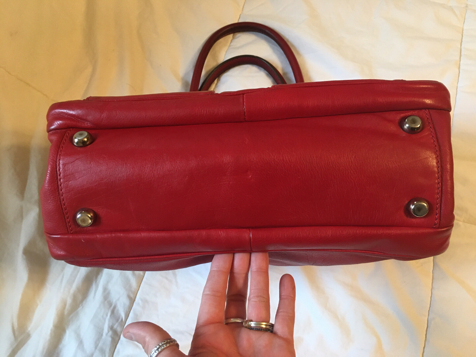 MARC JACOBS Multi-pocket Push Lock Red Leather Satchel Purse Bag
