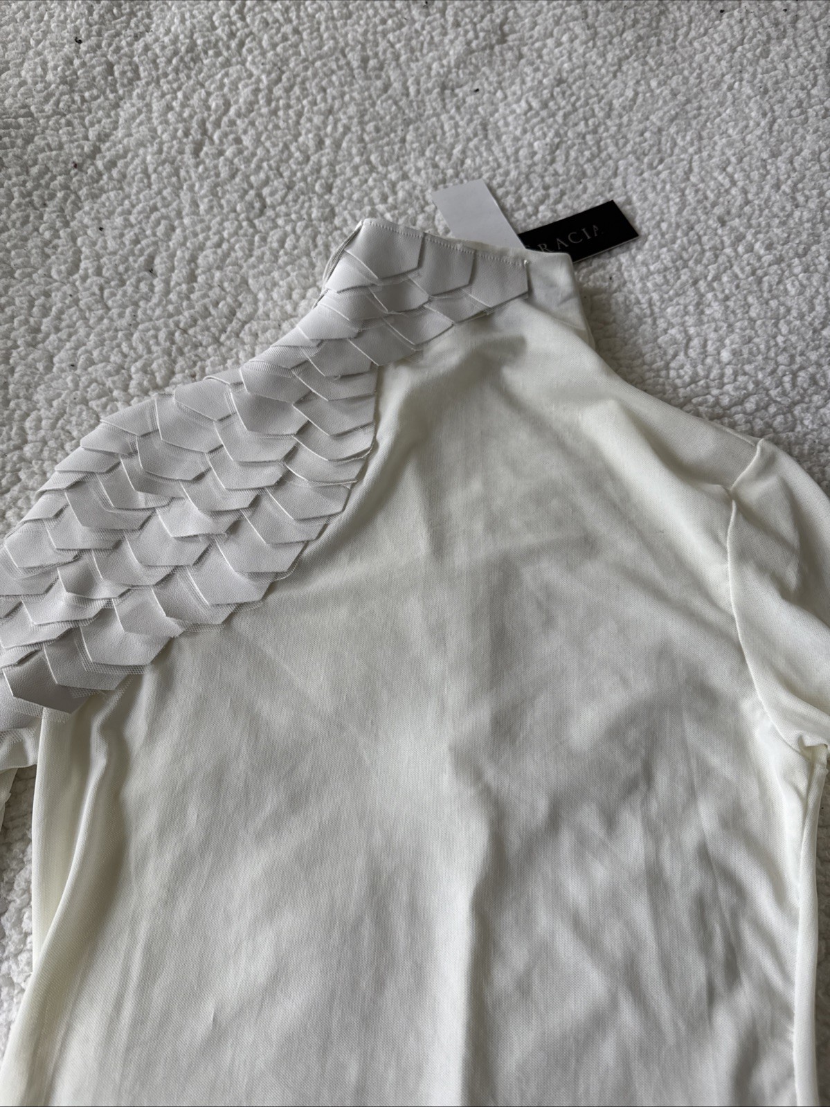 Gracia White Faux leather nylon top Club,Party size S Long Sleeve Sheer MSRP 88$