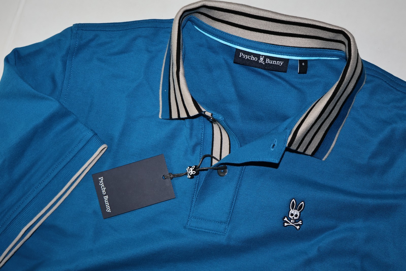 Psycho Bunny Pique Polo Shirt Walter Mykonos Blue SS New Size 7 Extra Large XL