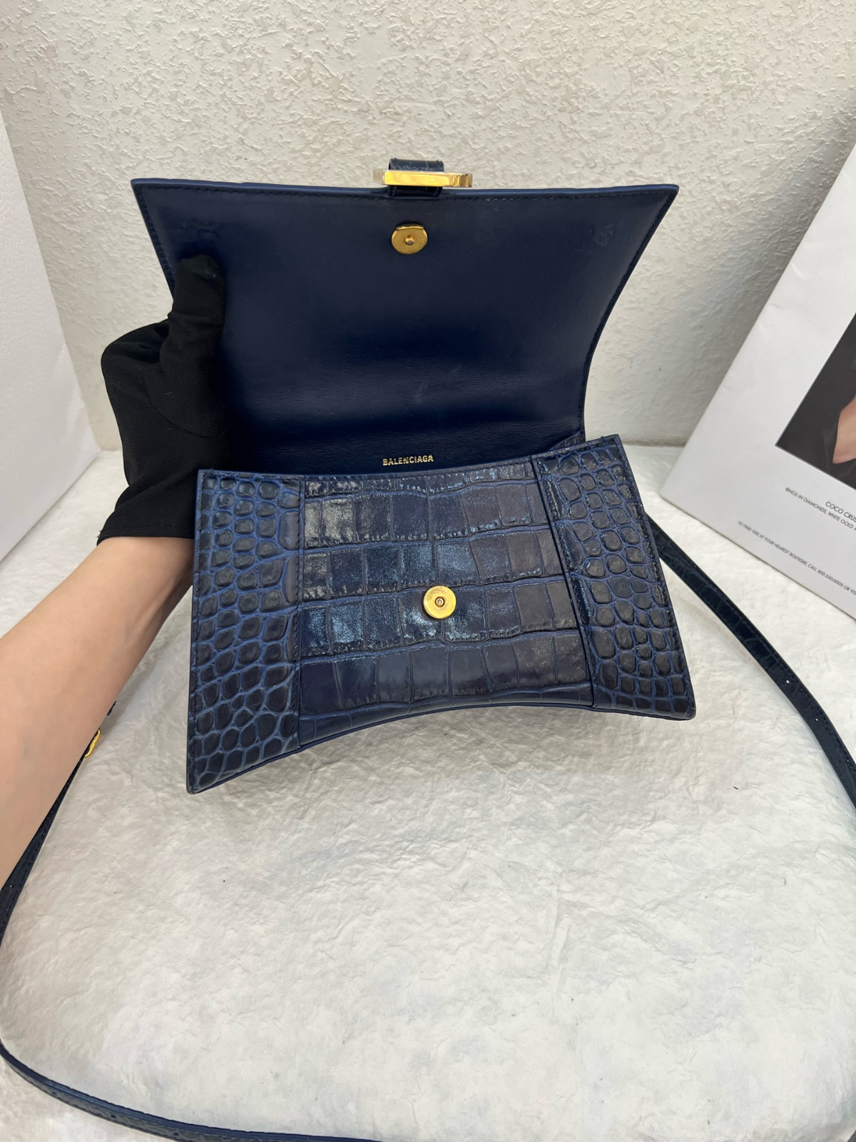 Authentic Balenciaga Hourglass Top Handle Bag S Crocodile-embossed Leather Top