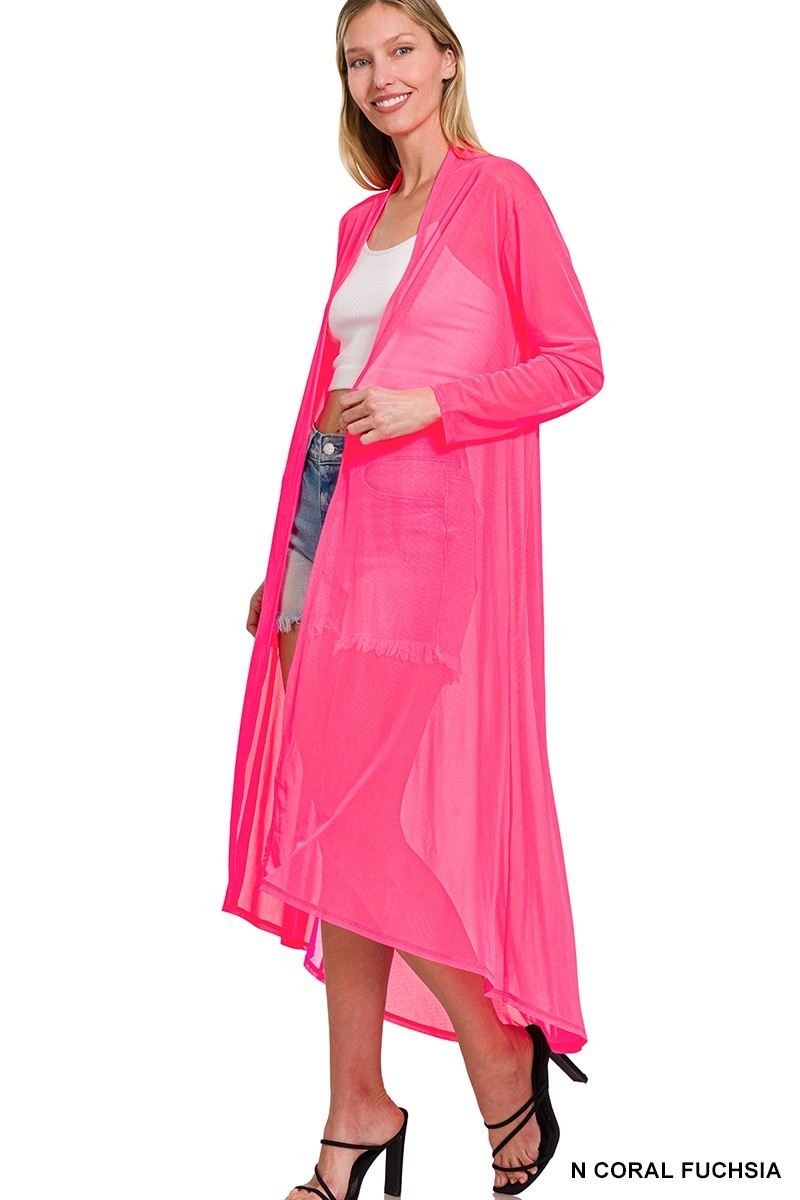 Zenana Mesh Open Front Cardigan – Fuchsia – Small