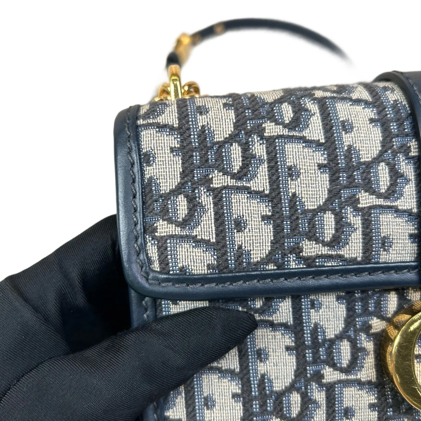 Dior 30 Montaigne Chain Flap Bag Small Black Beige Navy Oblique (dh072426c2r)
