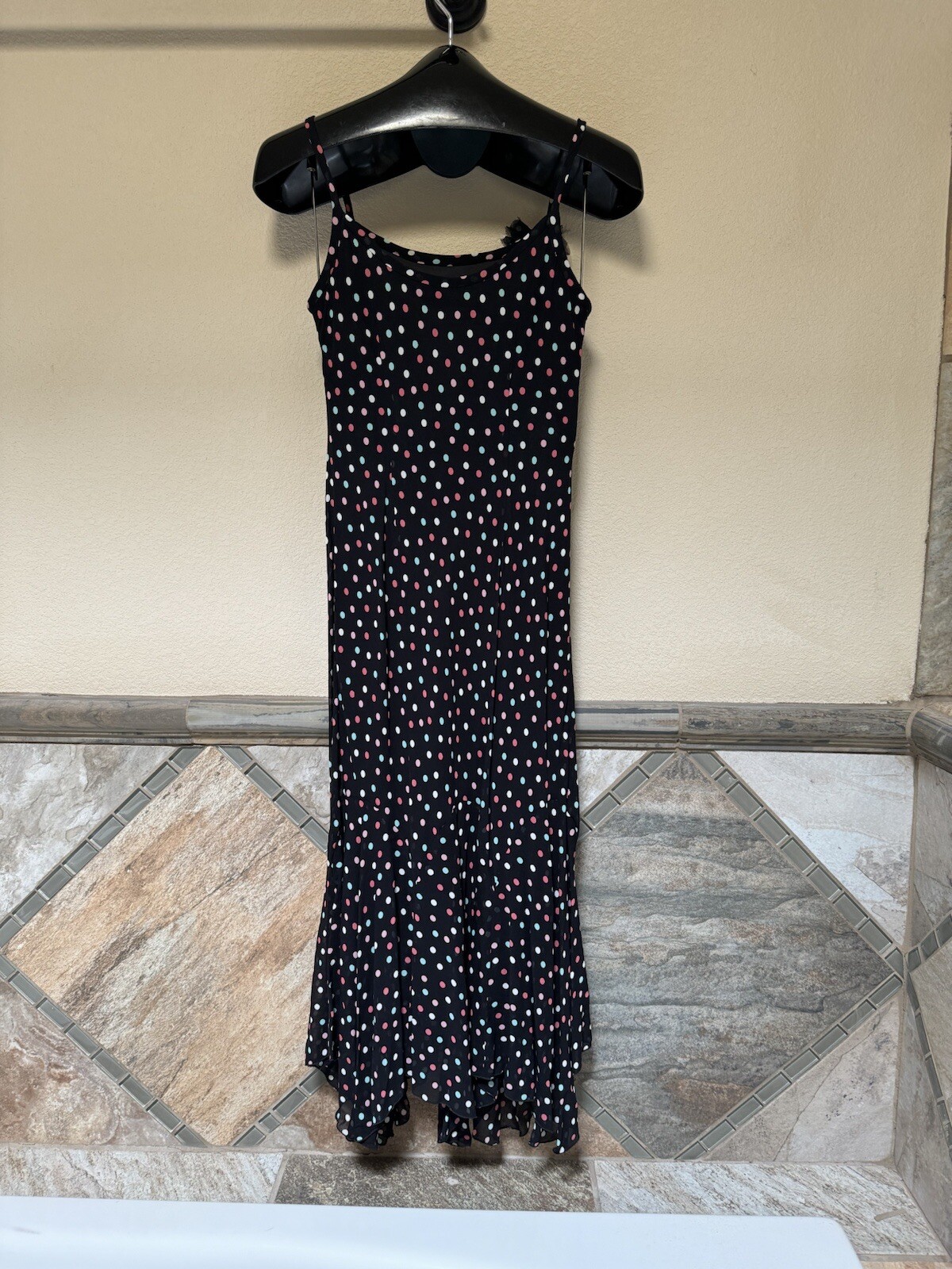 Designer Evan Picone Women’s Petite Dress Size 2P Black Polka Dots Lined Zig Zag