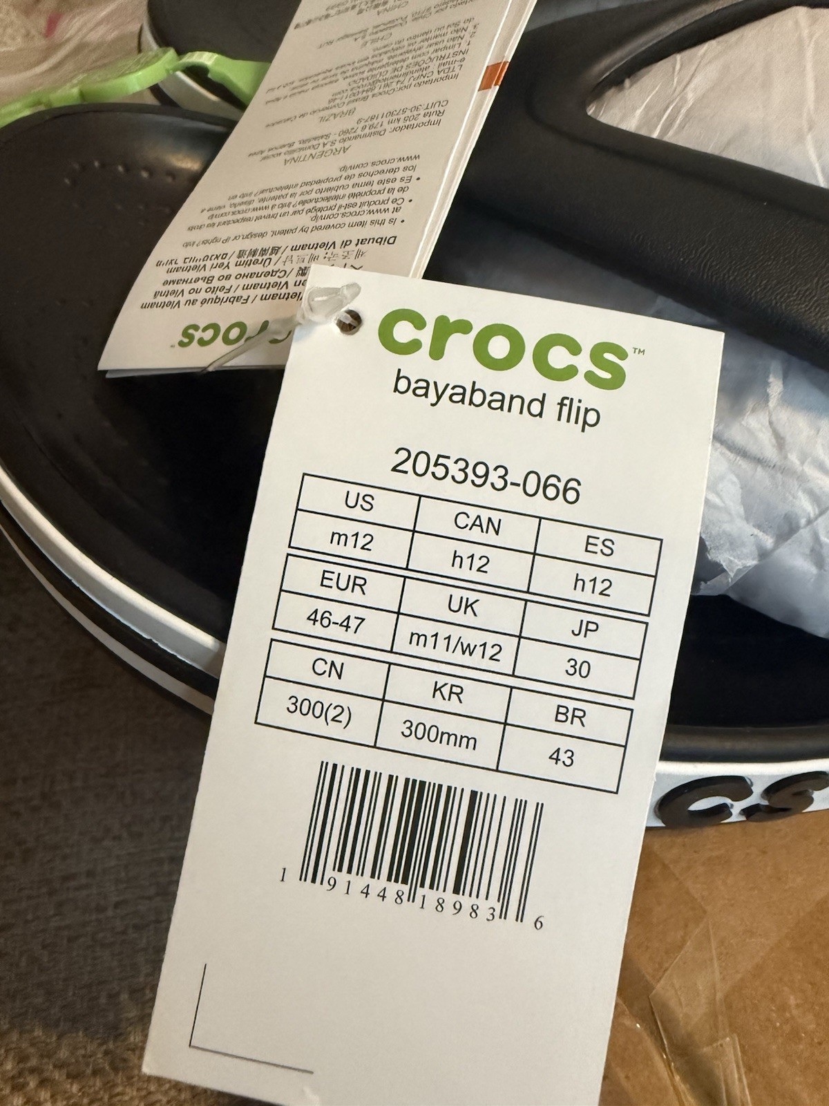 Crocs Bayaband Flip Men’s Black/White Rubber Flip Flop Sandals US 12 205393