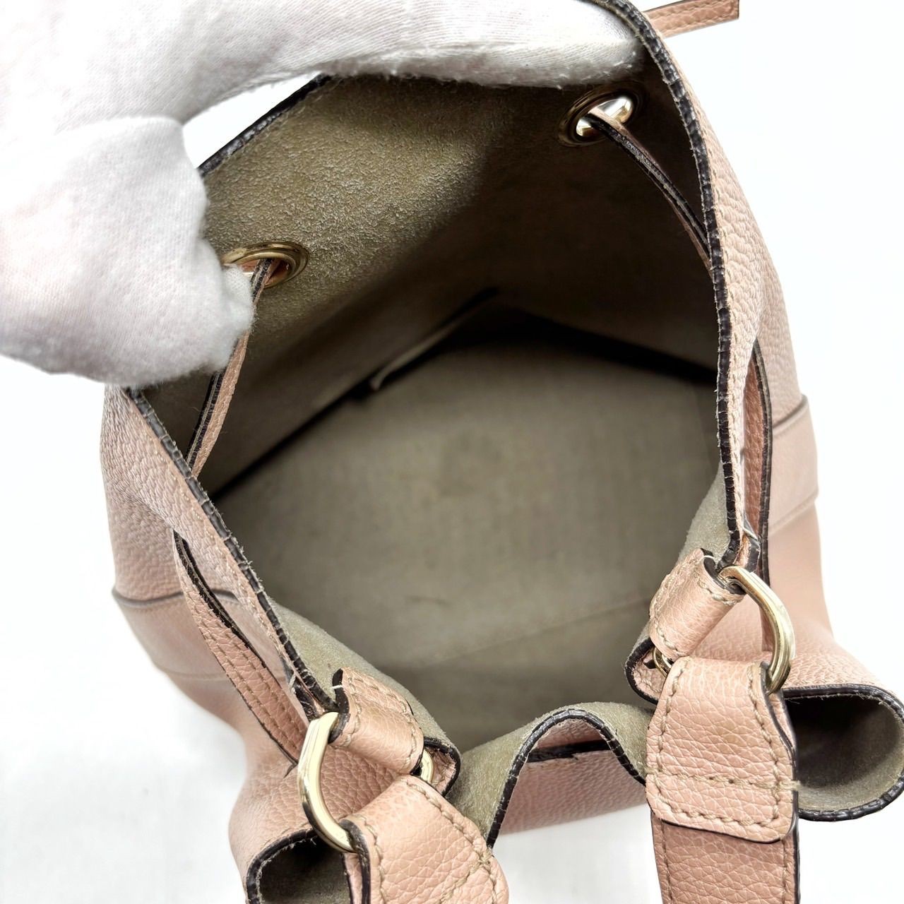 Good Condition FURLA Costanza Drawstring Shoulder Bag Pouch Gold Hardware Leathe
