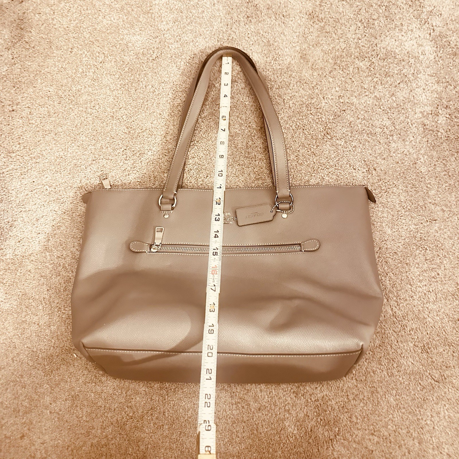 Coach Gallery Tote Large Crossgrain Leather Gray Zip Top Shoulder Bag F79608 EUC