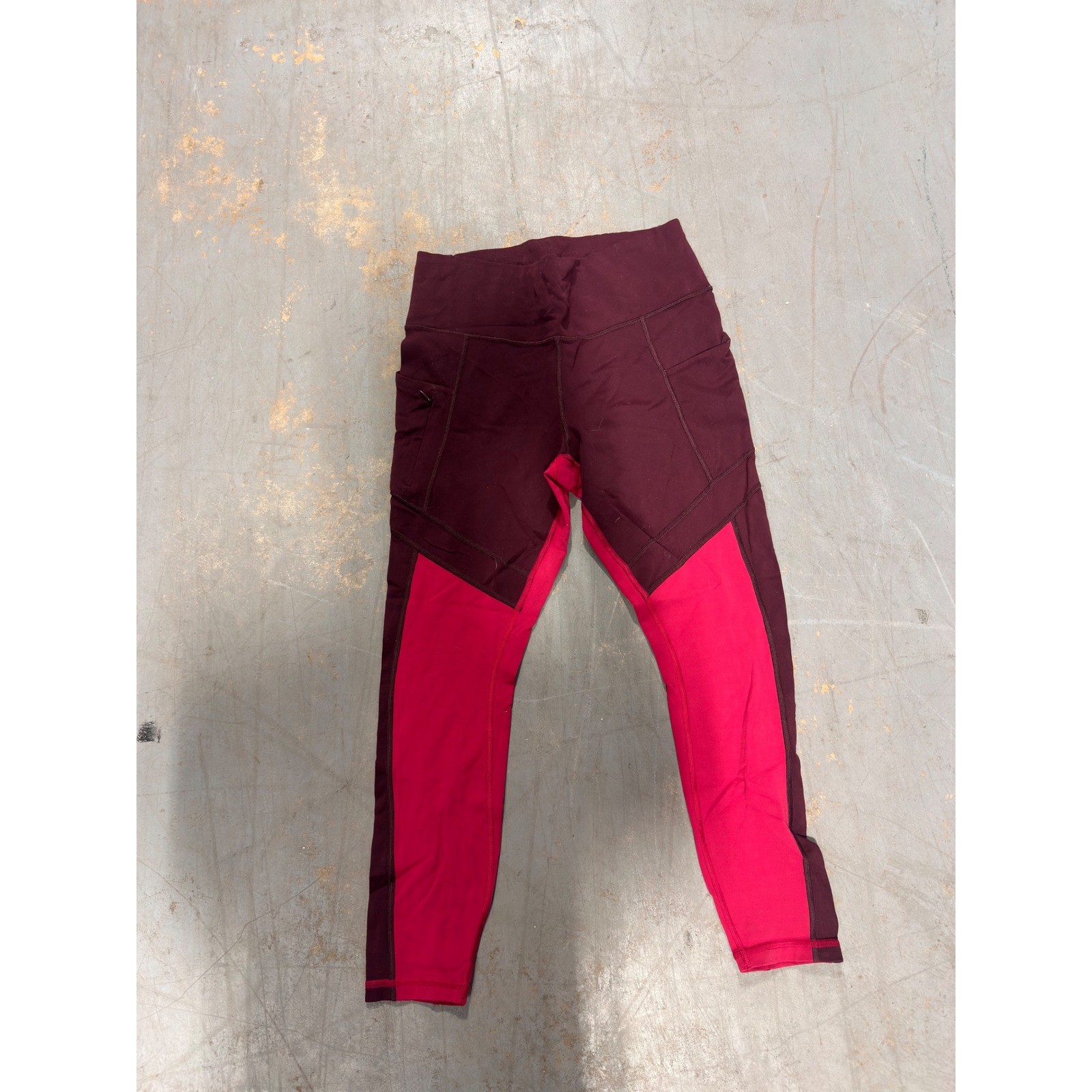 Athleta Colorblock Pocket Leggings Burgundy Pink Womens Medium High Rise Yoga