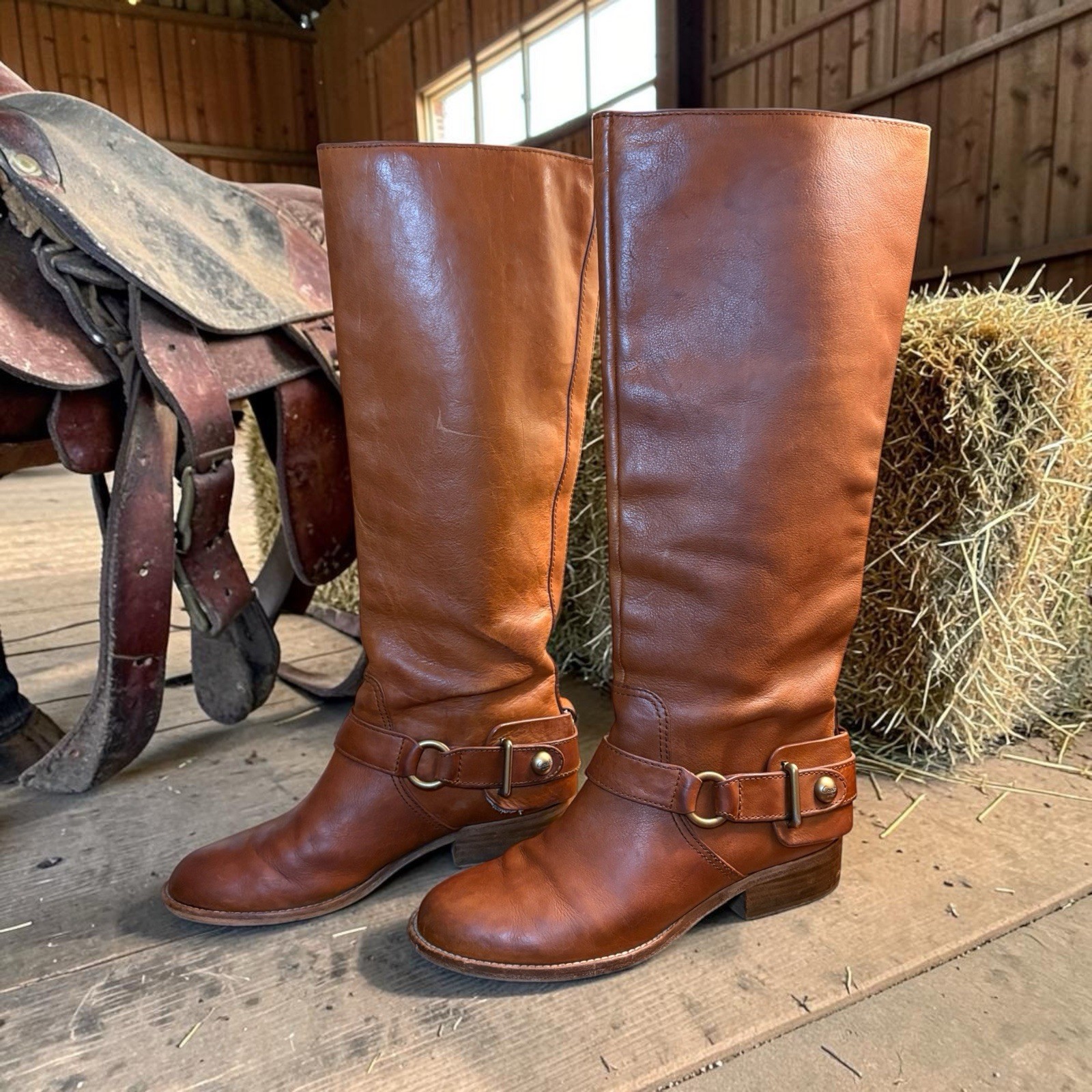 Coach Natale Riding Boots Size 7 Whiskey Equestrian Heritage Preppy *Heel Chip