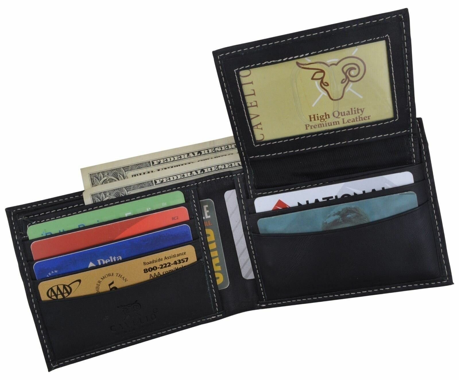 Cavelio Brand New Genuine Leather Bifold Wallets For Men With Flip-Up ID Window