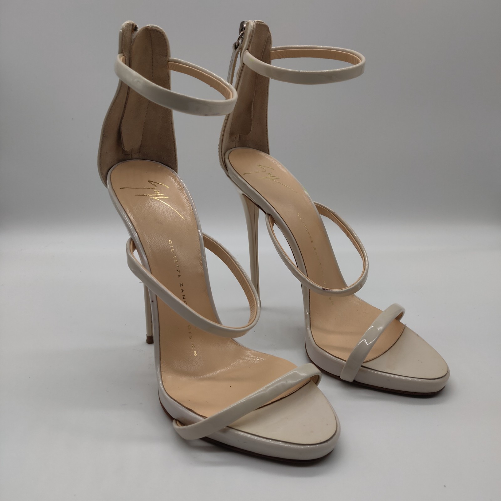Giuseppe Zanotti Harmony Patent Leather Heels Sandals Beige Size 37 US 7