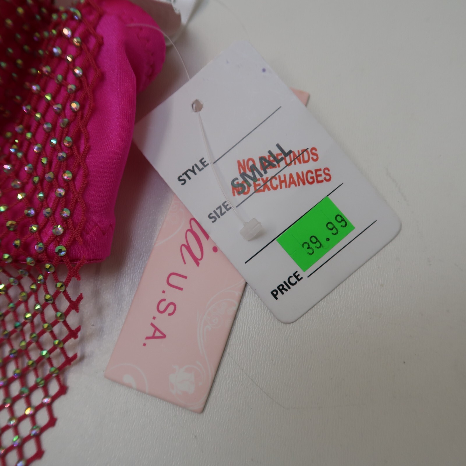 Lydia USA Crystal Rhinestone Tassel Glam Pink Bustier Crop Top Size Small Dance
