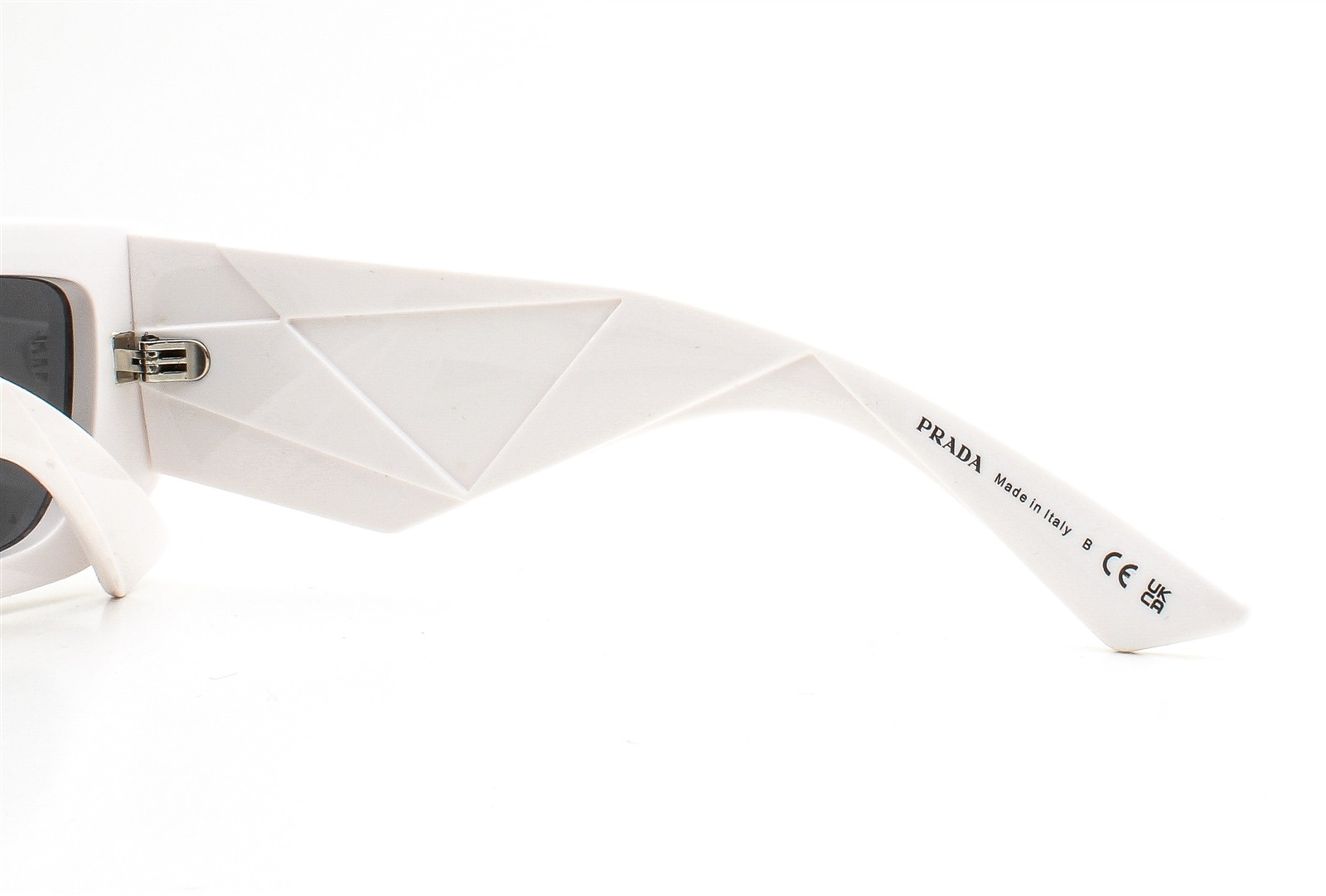 Prada Sunglasses Polished White Silver Logo SPR 11Z 461-5S0 with Case