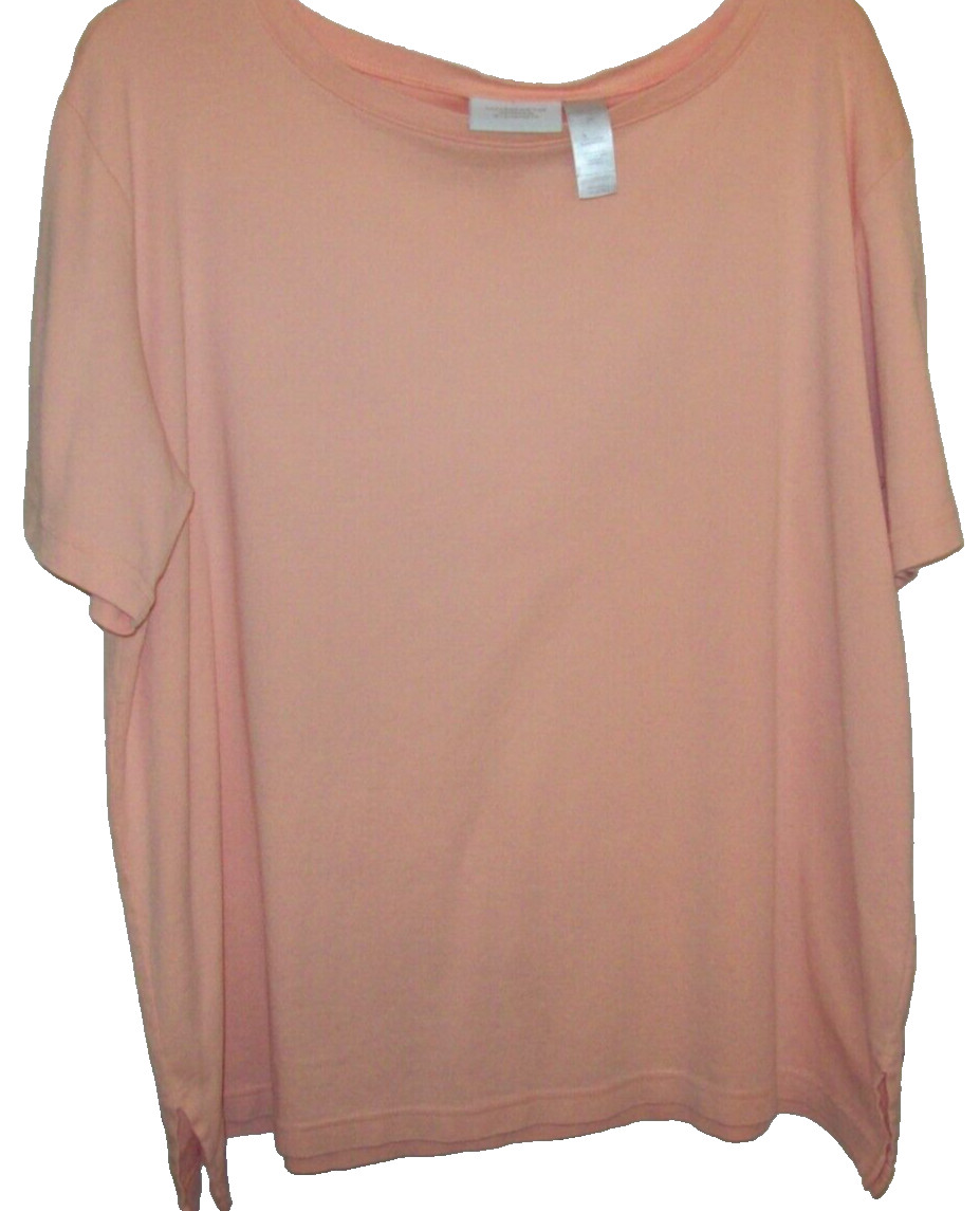 Liz Claiborne Womens Round Neck Short Sleeve COTTON T-Shirt Peach Sz 2X Bust 53″