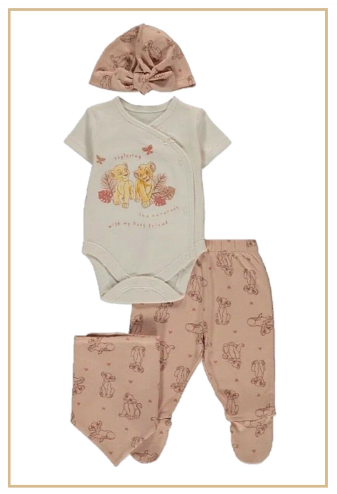 Disney Baby Girls Lion King 4 Piece Set Bodysuit Leggings Bib & Hat 9-18 Months