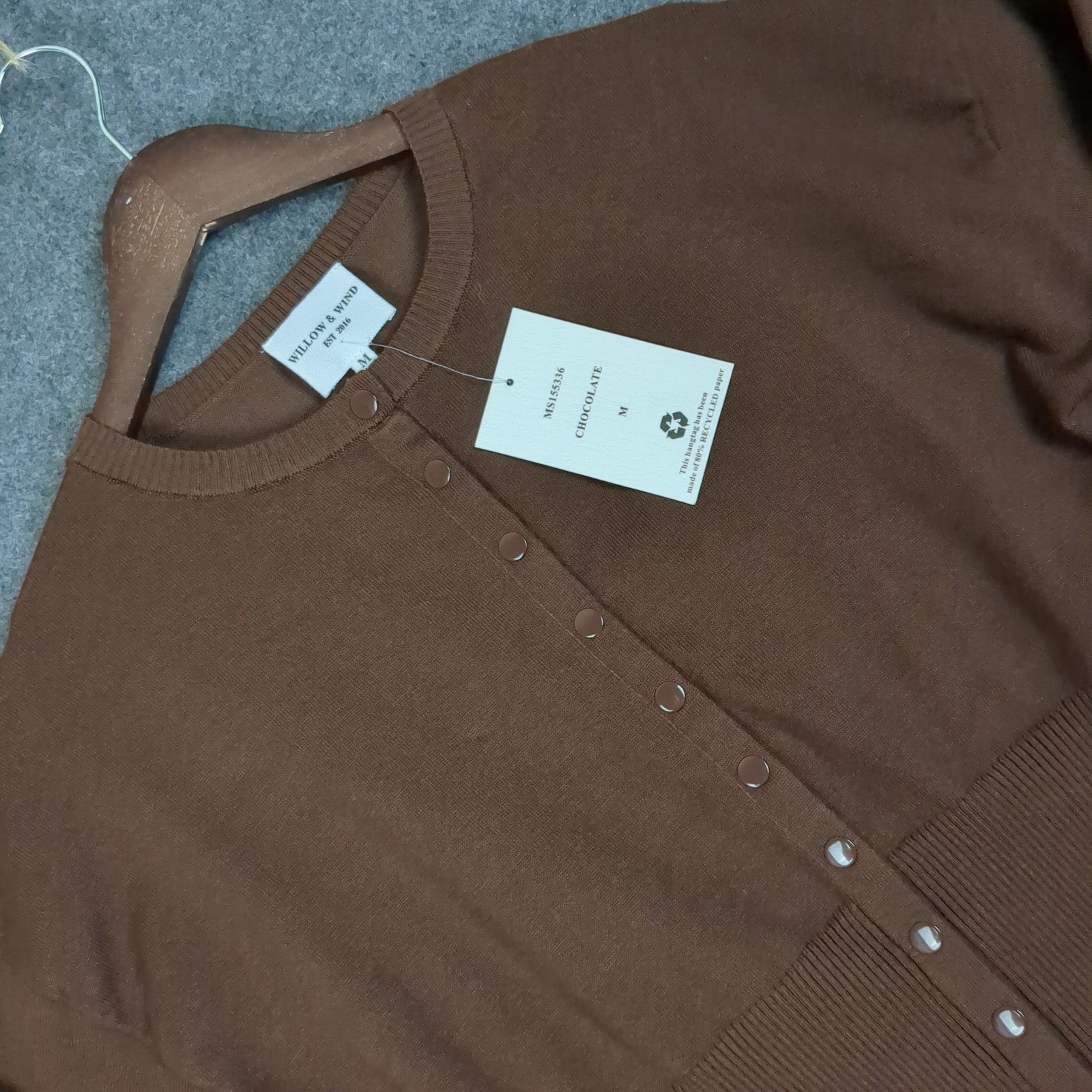 Willow & Wind Chocolate Brown Button Front Ribbed Hem Cardigan Womens M