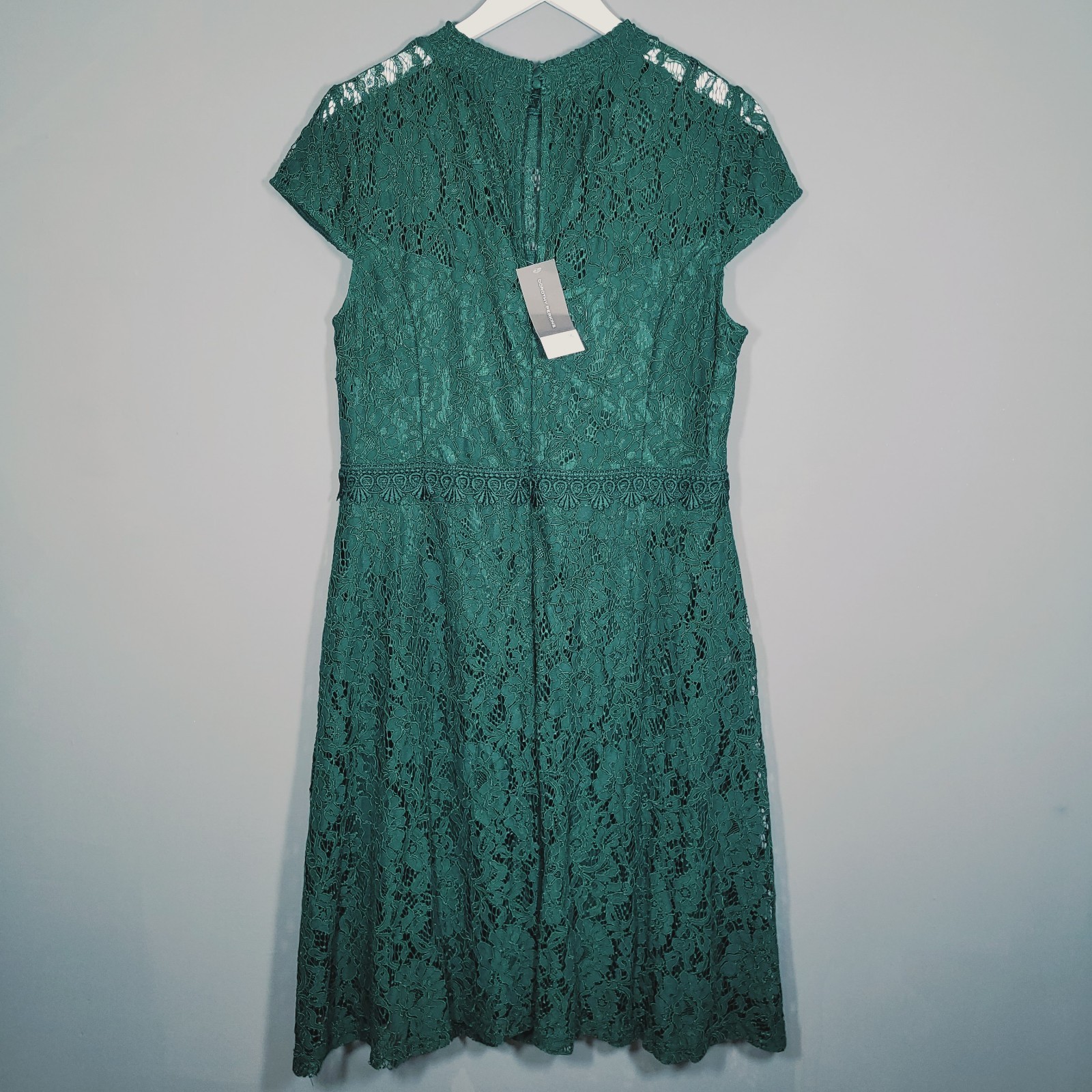 BNWT NEW DOROTHY PERKINS DRESS 16 DARK GREEN CROCHET FLORAL SHIFT PARTY WD62