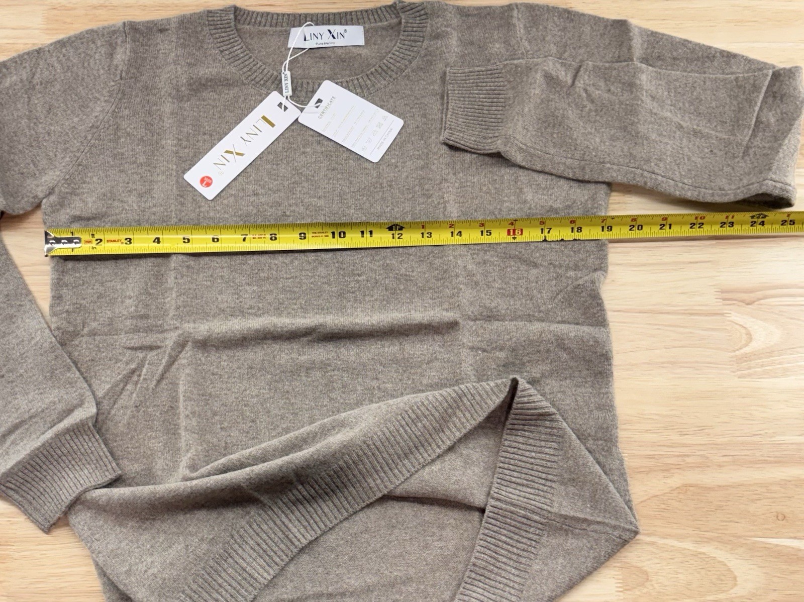 Liny Xin Mocha Superfine Merino Wool Sweater, Super Soft Size L, Pullover