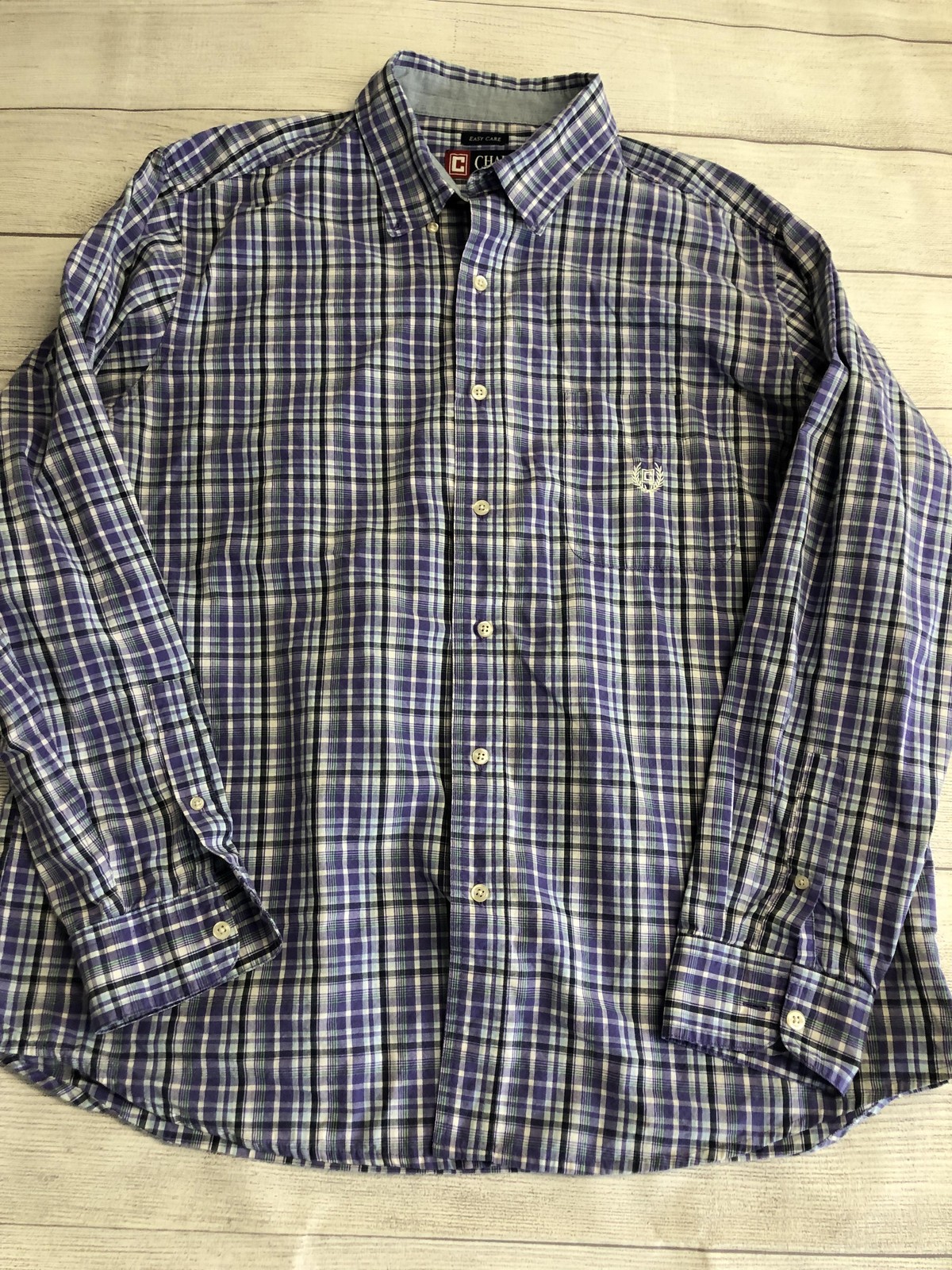 Chaps Shirt Mens XL Purple Plaid Easy Care Button-Down Embroidered Logo