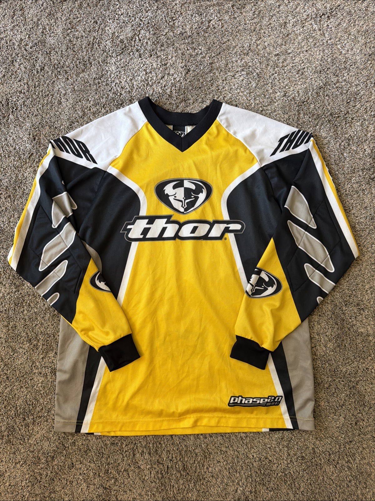 Thor Racing Motocross Moto Jersey Long Sleeve Yellow Y2K Vtg 90s Men’s Size L