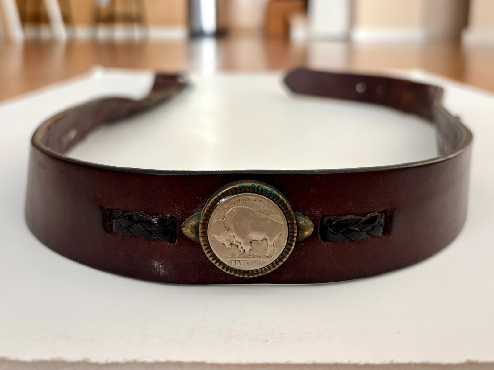 Vintage Cole Haan Buffalo Nickel Genuine Leather Belt Men’s Brown Buckle 37-41″