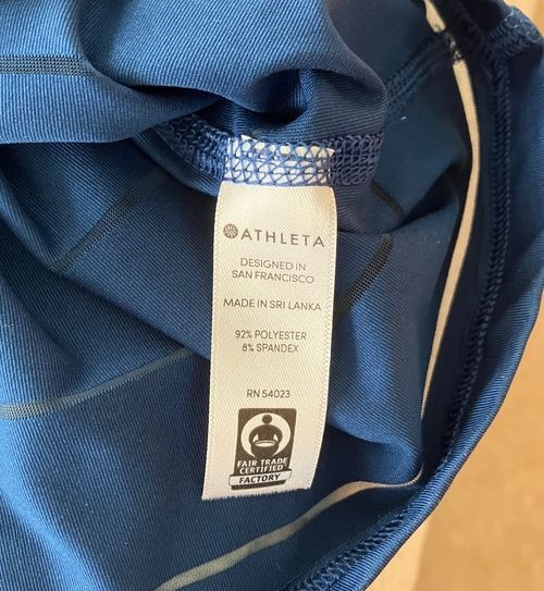 Athleta long racerback tank top, size XLT, dark blue, sheet stripes, exc cond