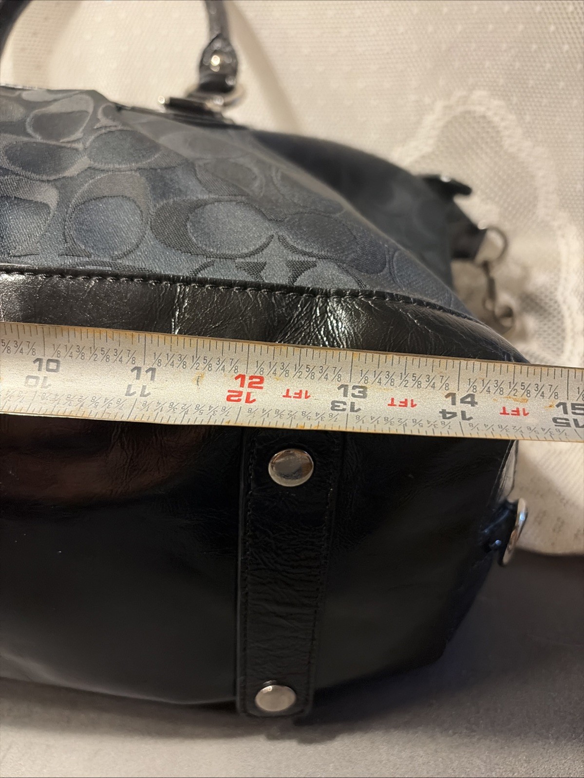 Coach Ashley Signature Sateen Large Satchel Black Canvas Leather Bag F15440 Nice