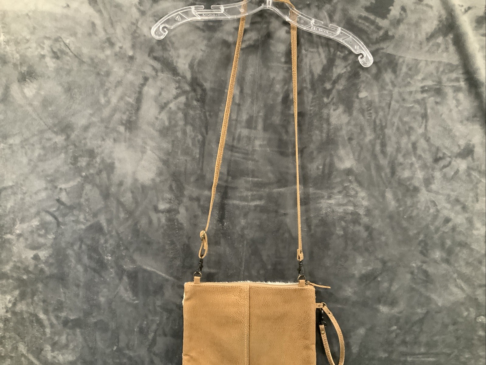 Myra Leather & Cowhide Brown, White & Gold Large Crossbody Purse Shoulderbag