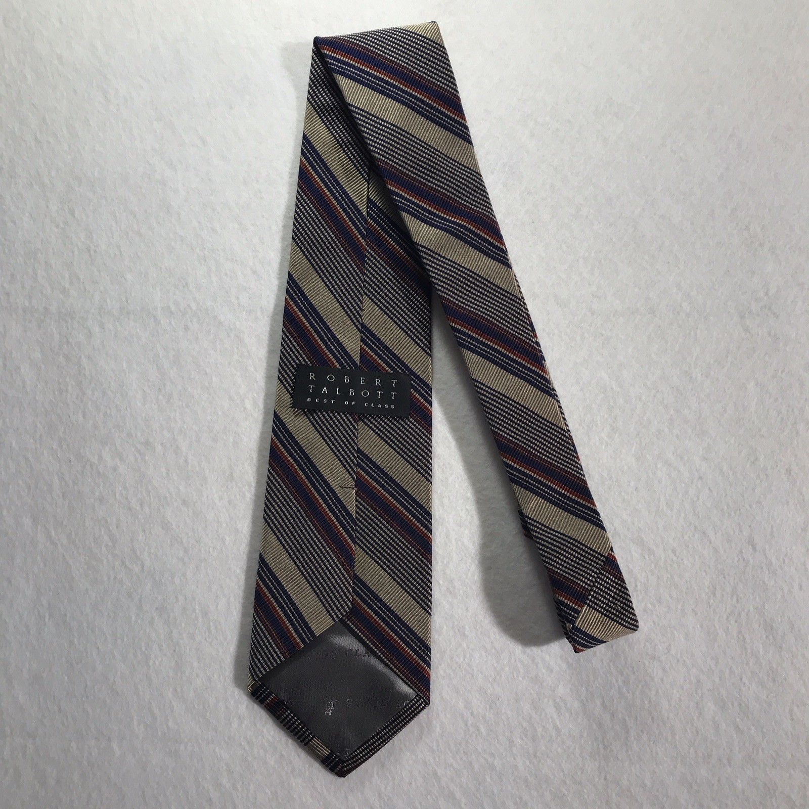 Robert Talbott Handmade Silk Striped Men’s Pointed Tie Beige Navy Red