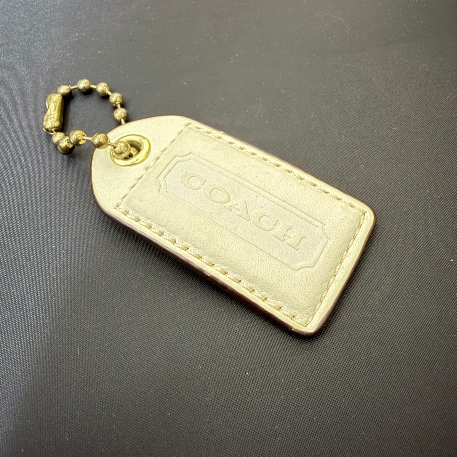 Vintage COACH Hang Tag Bag Charm Keychain leather White From Japan