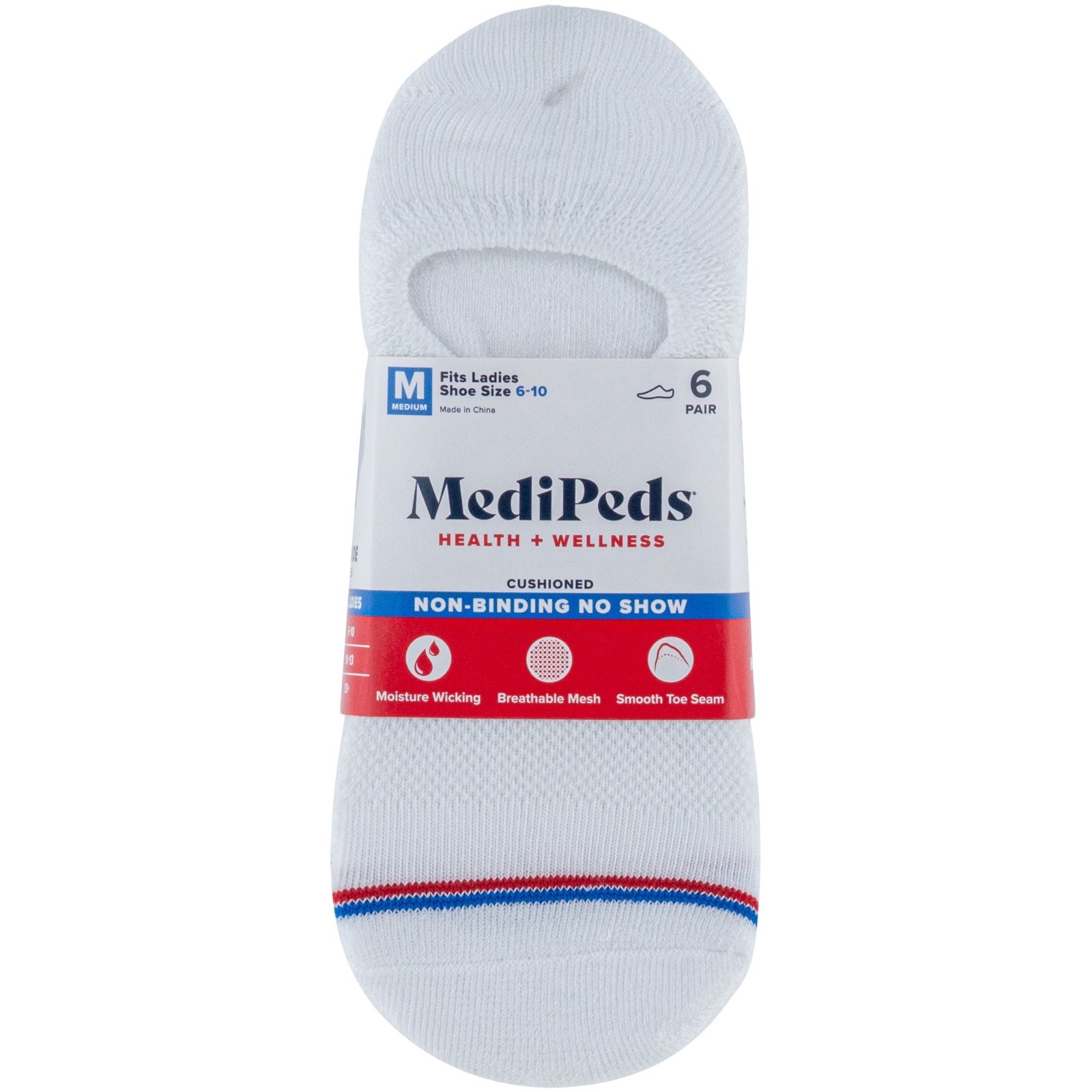 MediPeds Women’s Half Cushion No Show Socks 6 Pairs shoe size 10-13