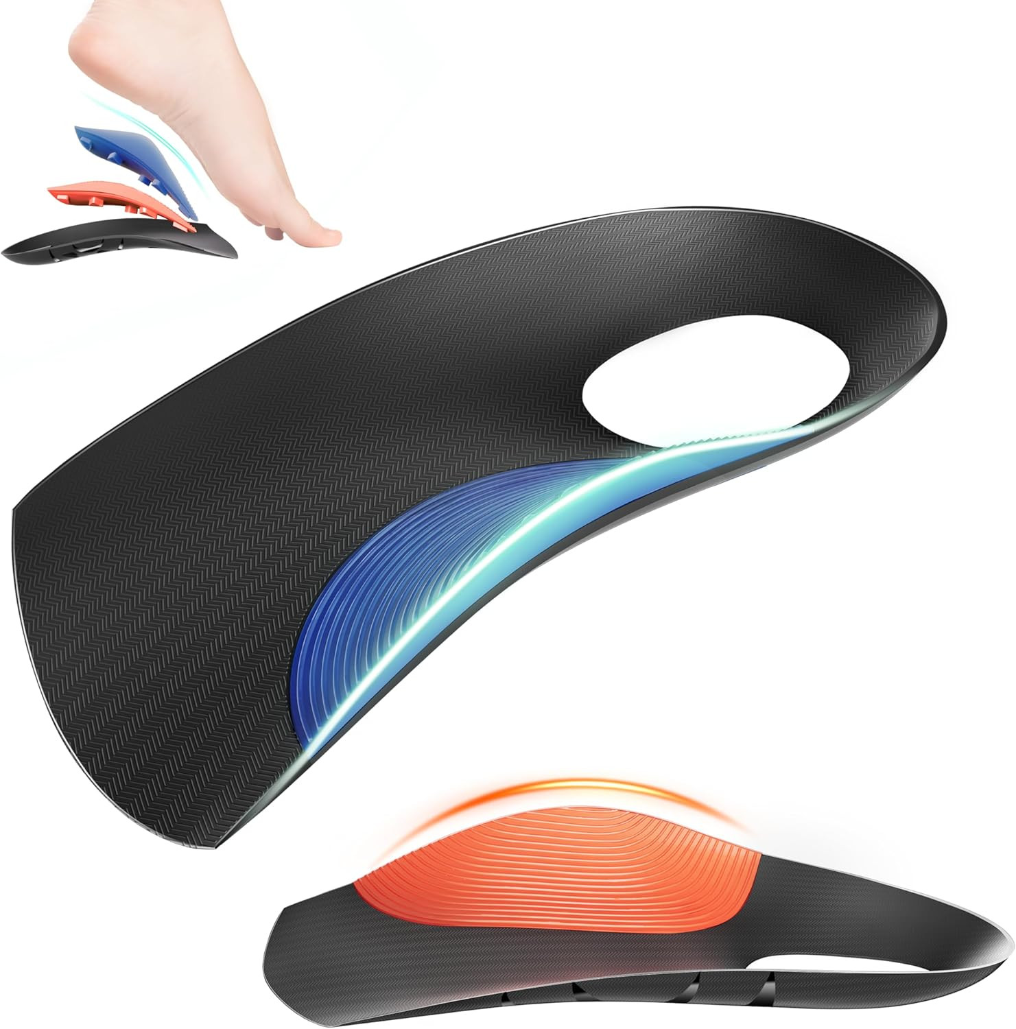 3/4 Removable High Arch Support Shoe Inserts, Orthopedic Insoles for Plantar Fas