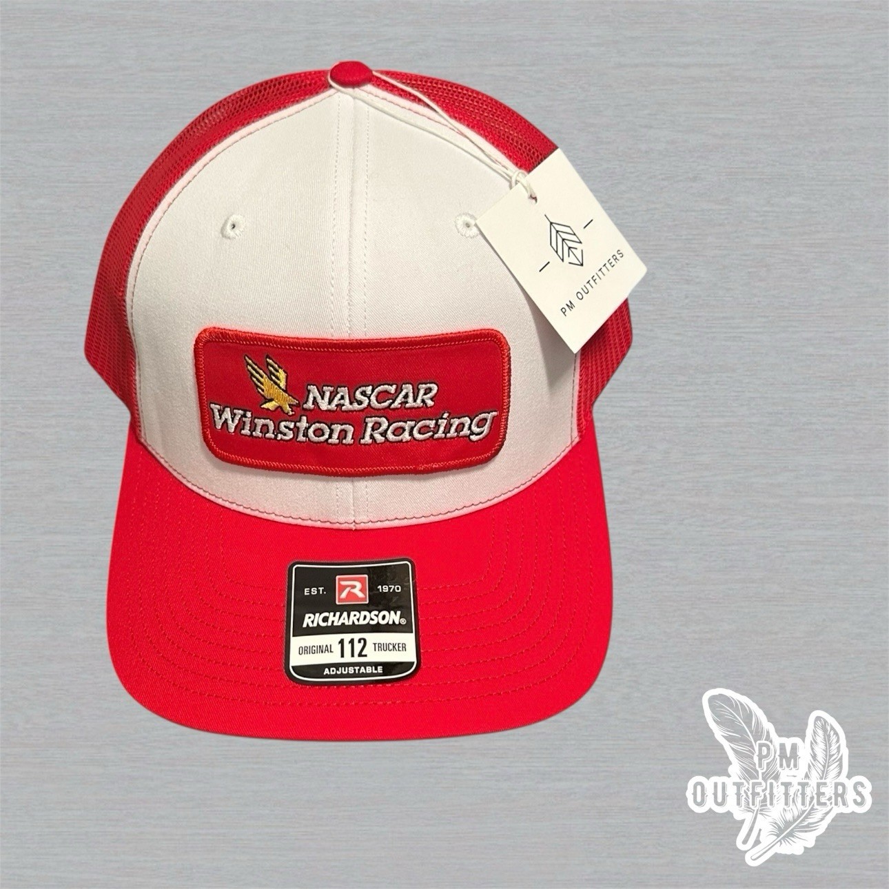 Nascar Winston Racing Retro Embroidered Patch on Richardson 112 Red & White Hat