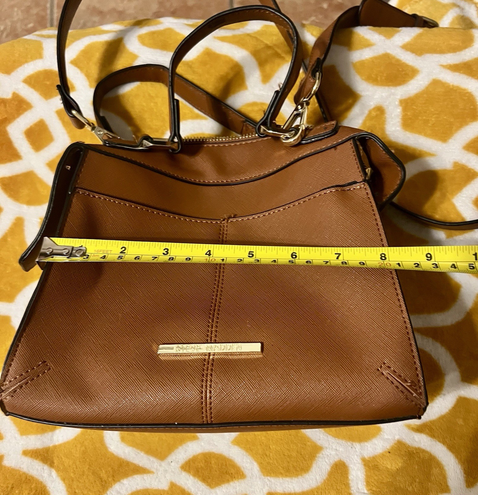 Steve Madden Brown Satchel Top Handle Zip Bag, Adjustable Detachable Strap
