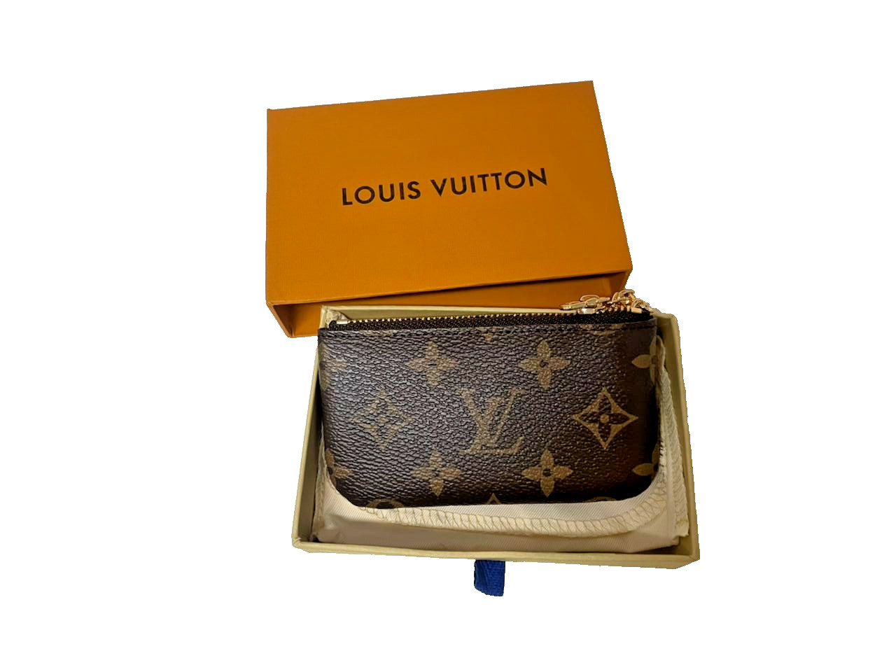 Authentic Louis Vuitton Monogram Key Pouch Pochette Cles Coin Purse W/Box & Bag