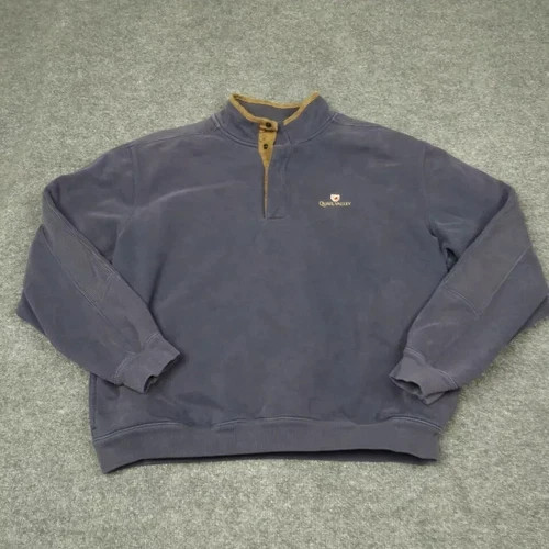 Antigua Sweatshirt Mens Large 1/4 Snap Up Golf Pockets Collared Cotton Blue