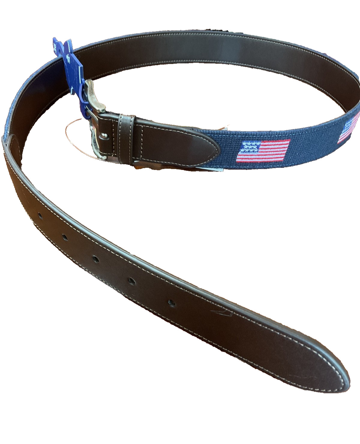 Penguin Men’s Belt Size MEDIUM 36 BLUE AMERICAN FLAG EMBROIDERED Woven NWT