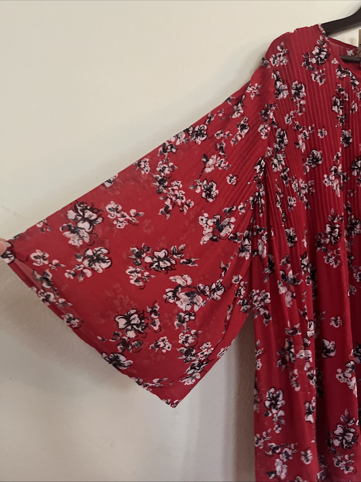 Simply Emma 3/4 Wide Sleeve Babydoll Lined Floral Red Top Blouse SZ 3X