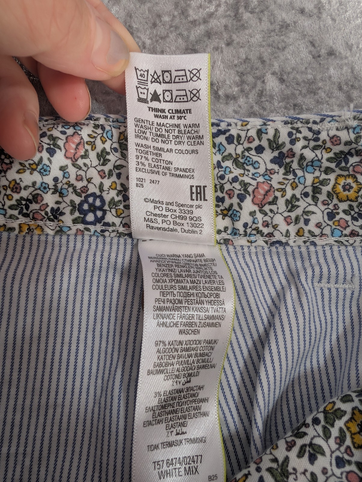 Marks & Spencer Blue & White Striped Tapered Cotton Summer Chino Trousers UK 12