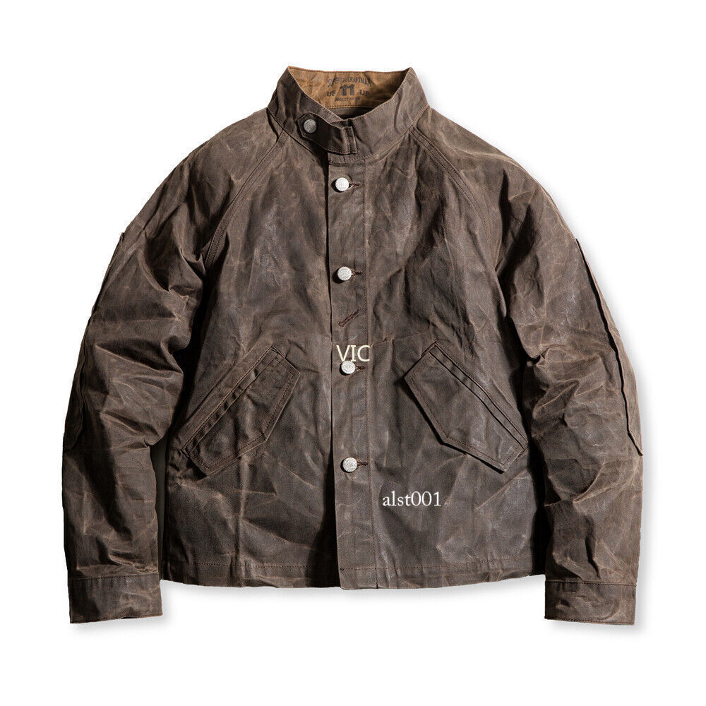 Men’s Motorcycle Jacket Canvas Waxed Heavyweight Work Jacket Coat Casual Top