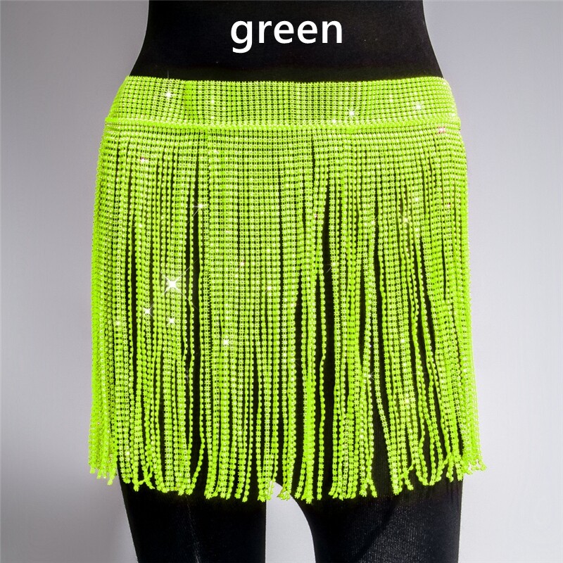Women Rhinestone Glitter Tasseled Skirt Fringe Waist Chain Dancewear Accessories